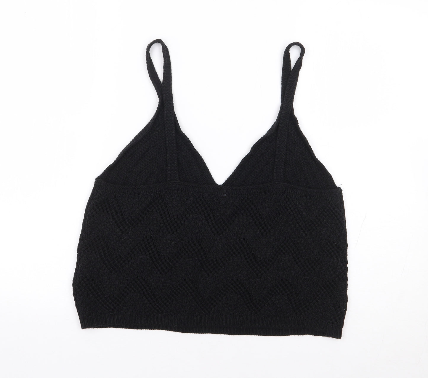 New Look Womens Black Acrylic Cropped Tank Size 18 V-Neck