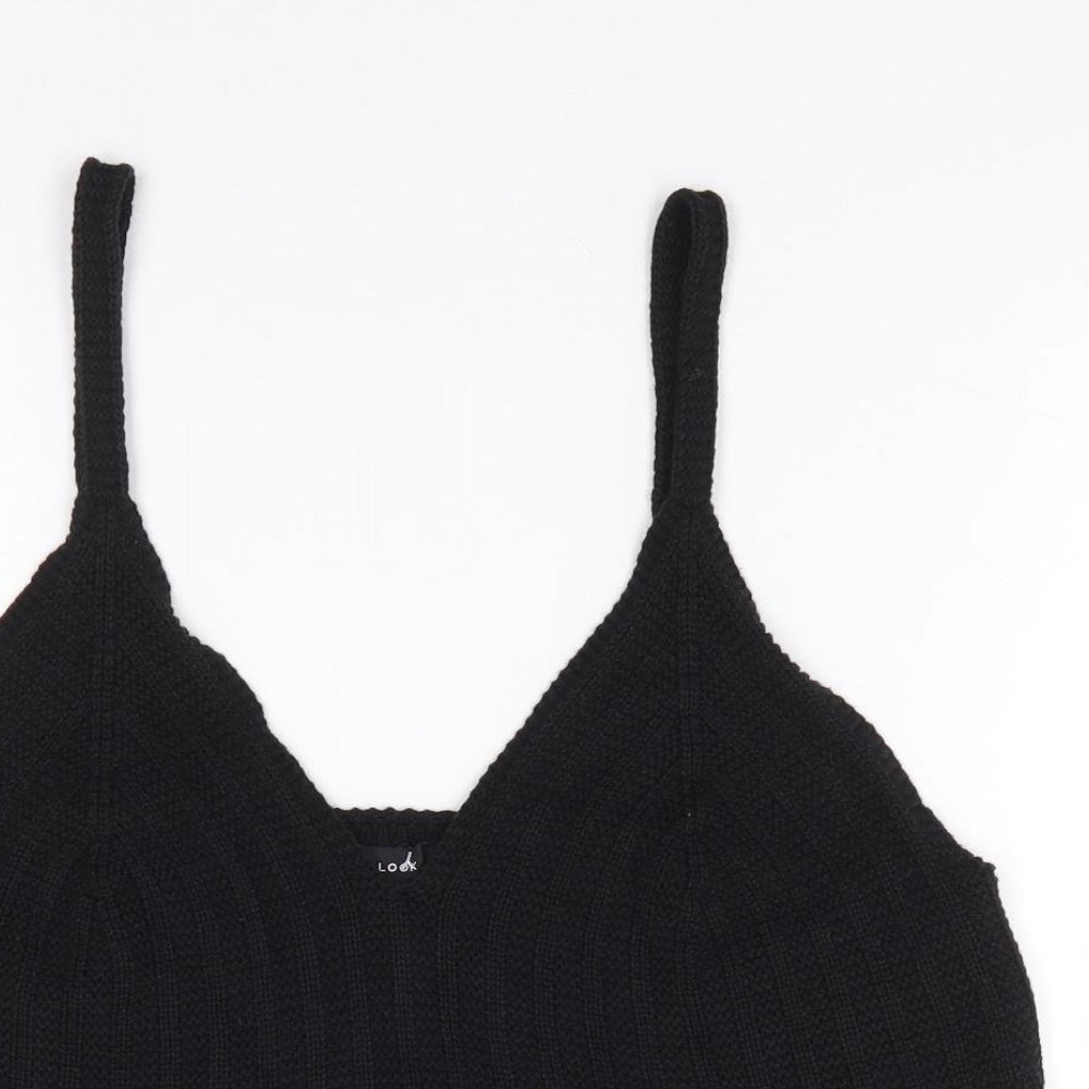 New Look Womens Black Acrylic Cropped Tank Size 18 V-Neck