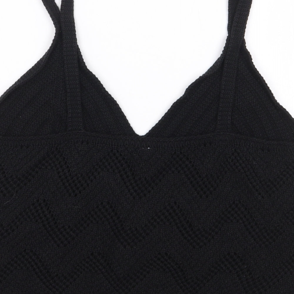 New Look Womens Black Acrylic Cropped Tank Size 18 V-Neck