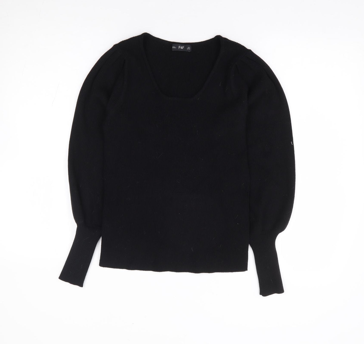 F&F Womens Black Scoop Neck Viscose Pullover Jumper Size 12 - Ribbed