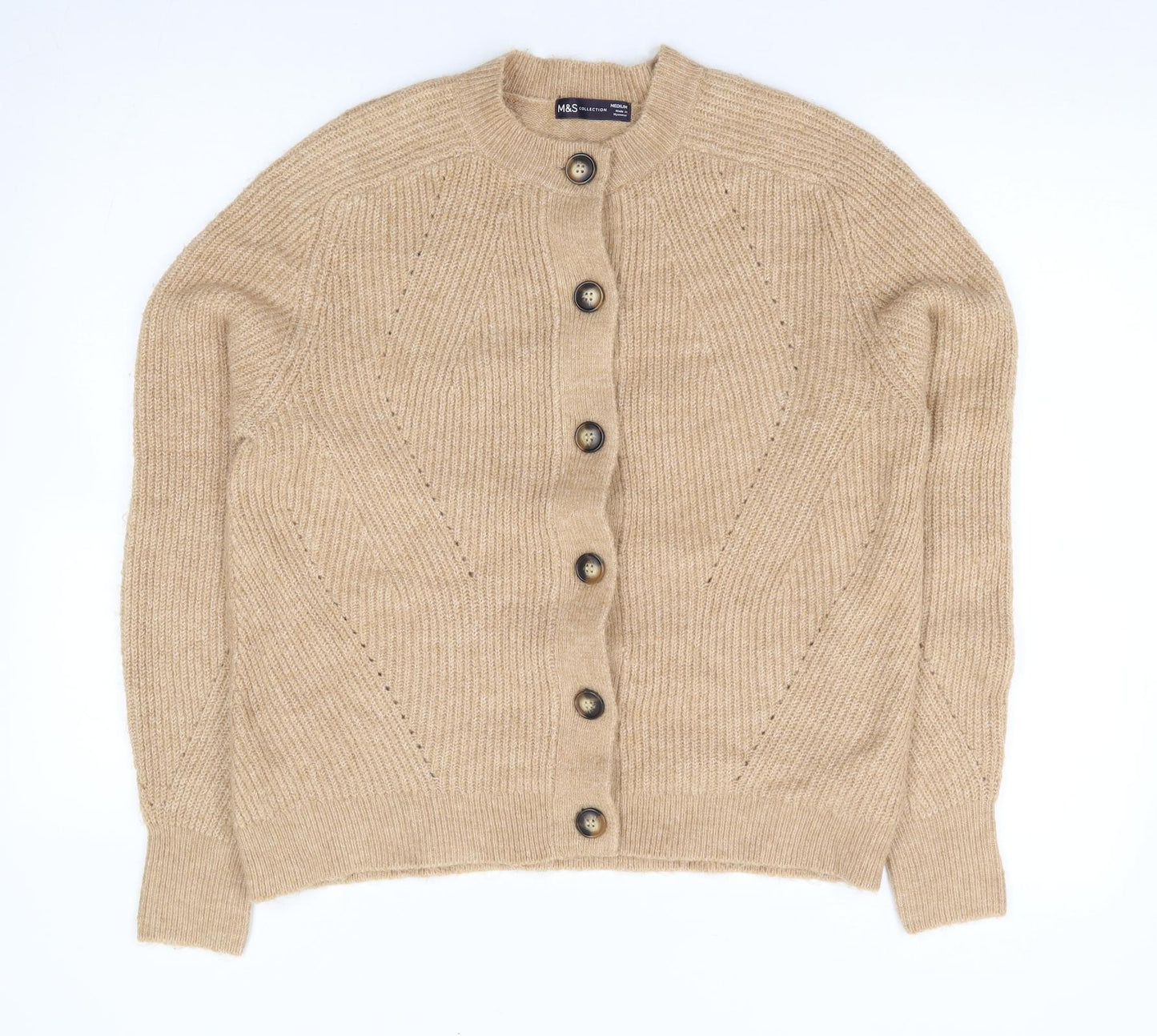 Marks and Spencer Womens Brown Crew Neck Acrylic Cardigan Jumper Size M
