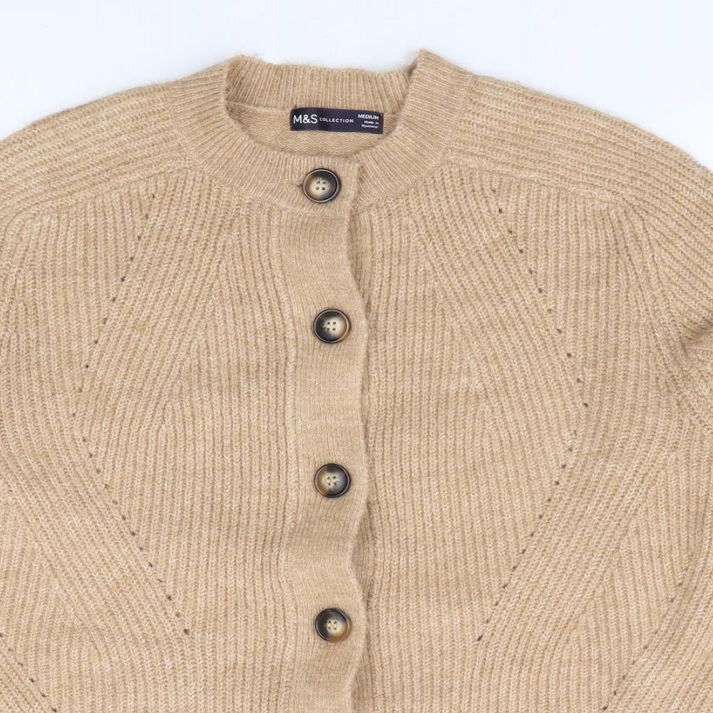Marks and Spencer Womens Brown Crew Neck Acrylic Cardigan Jumper Size M