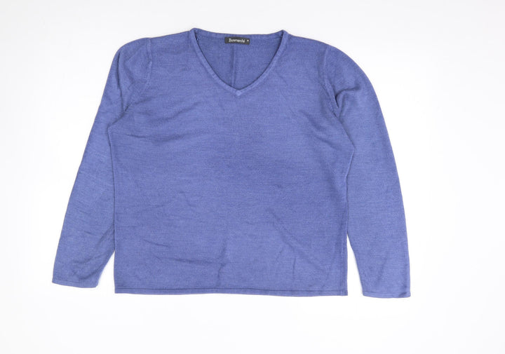 Bonmarché Womens Blue V-Neck Acrylic Pullover Jumper Size M
