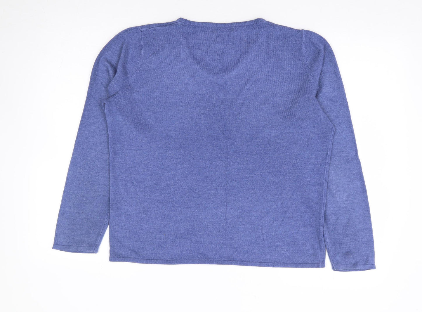 Bonmarché Womens Blue V-Neck Acrylic Pullover Jumper Size M