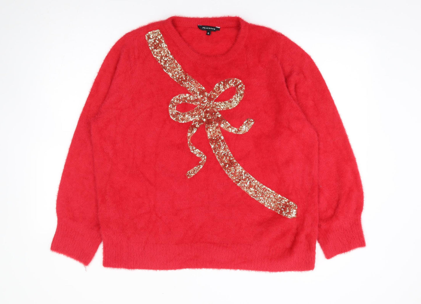 Peacocks Womens Red Round Neck Nylon Pullover Jumper Size XL - Christmas