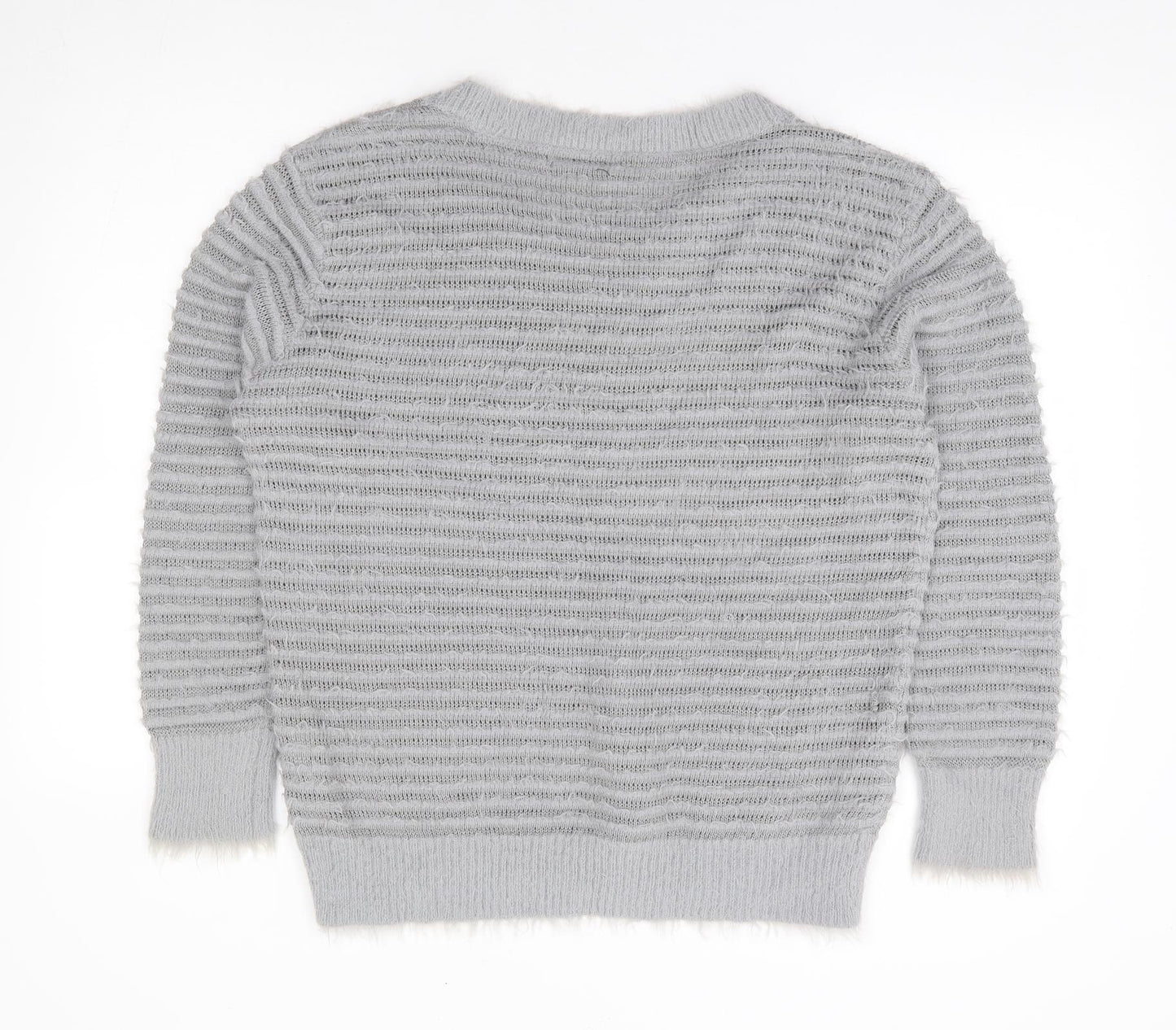 Select Womens Grey Round Neck Striped Nylon Pullover Jumper Size 18