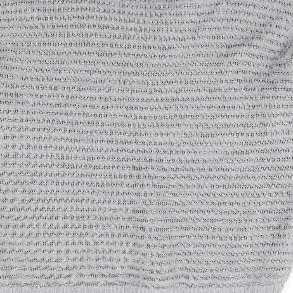 Select Womens Grey Round Neck Striped Nylon Pullover Jumper Size 18