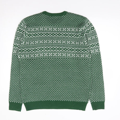 TU Mens Green Crew Neck Geometric Acrylic Pullover Jumper Size M - Christmas