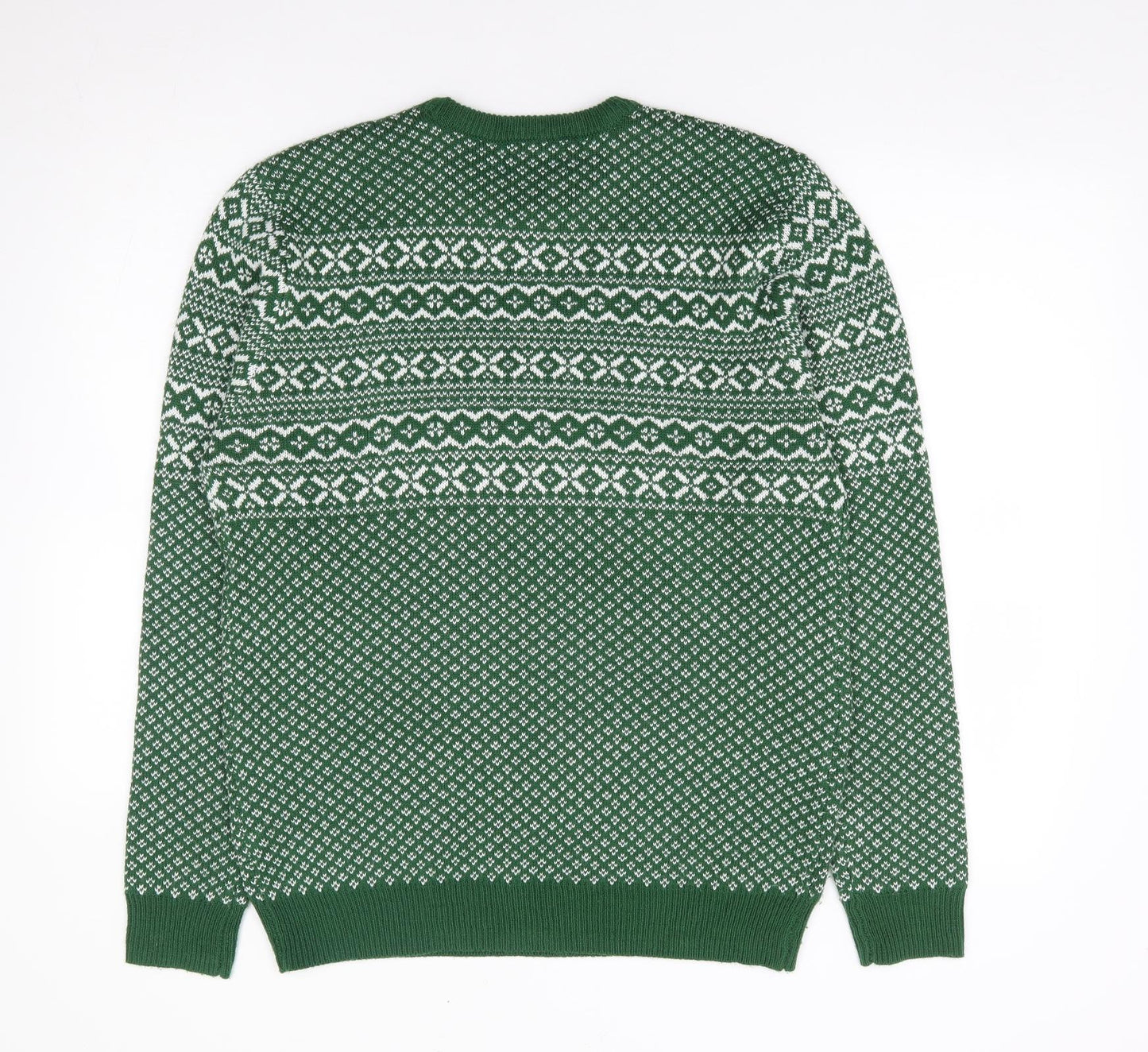 TU Mens Green Crew Neck Geometric Acrylic Pullover Jumper Size M - Christmas