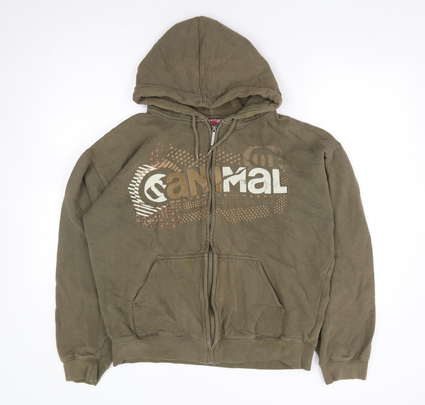Animal Mens Green Geometric Cotton Full Zip Hoodie Size L