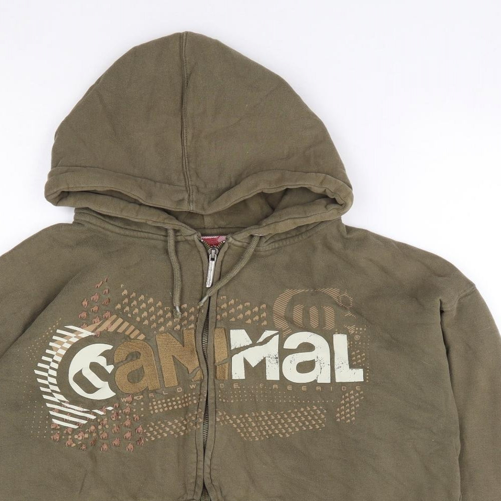 Animal Mens Green Geometric Cotton Full Zip Hoodie Size L