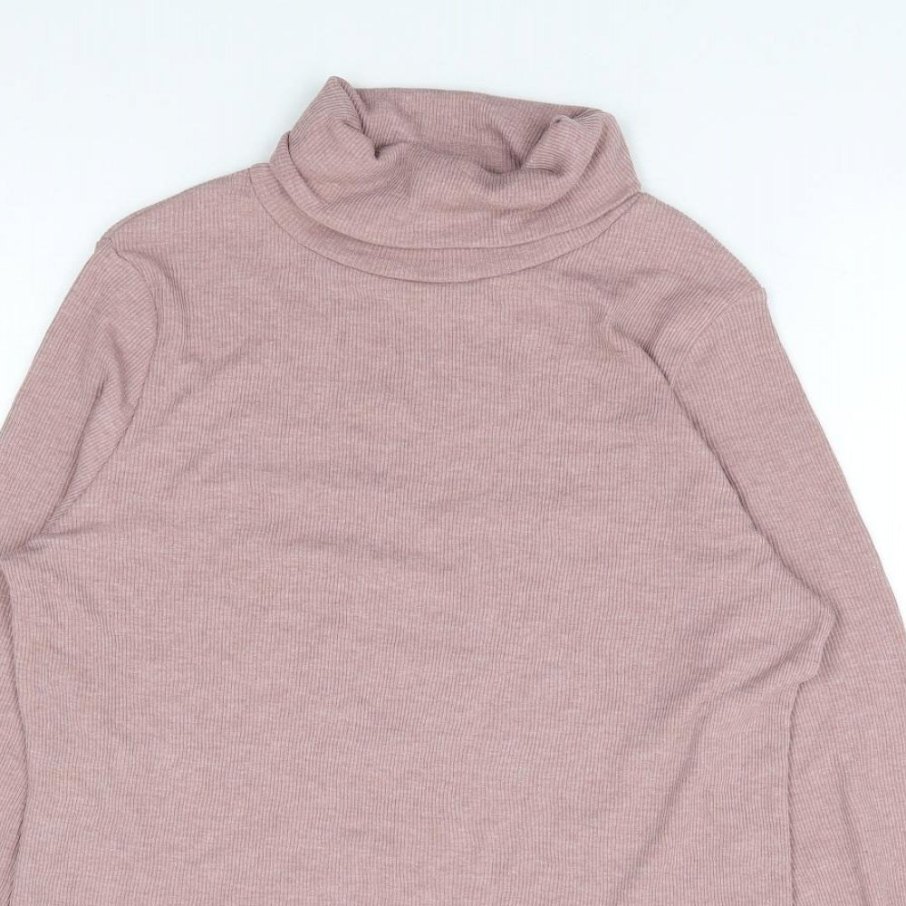 New Look Womens Pink Polyester Jersey T-Shirt Size 18 Roll Neck - Ribbed