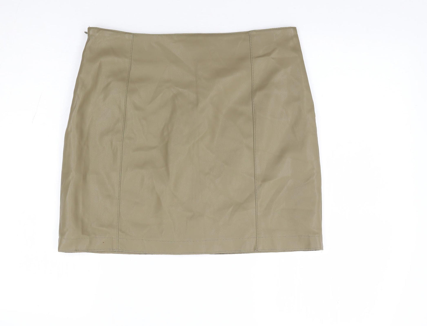 River Island Womens Green Polyurethane Mini Skirt Size 12 Zip