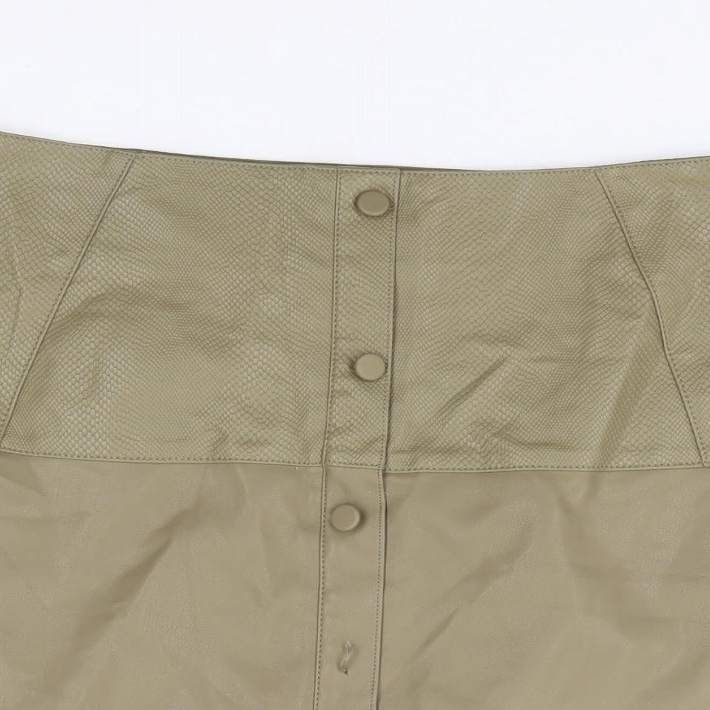 River Island Womens Green Polyurethane Mini Skirt Size 12 Zip
