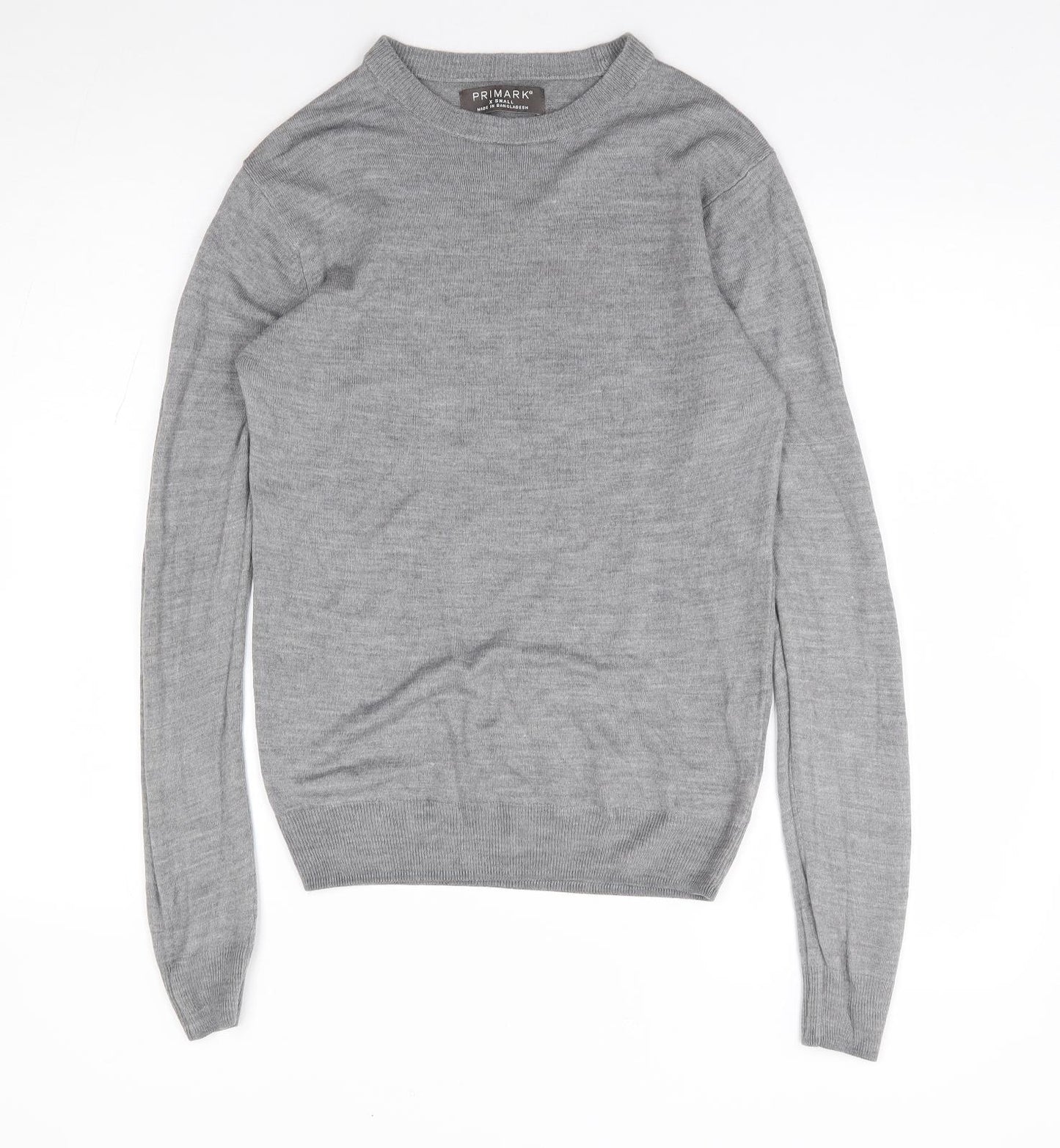 Primark Mens Grey Round Neck Acrylic Pullover Jumper Size XS