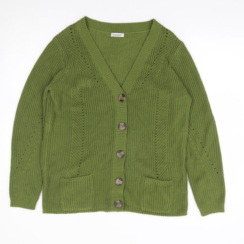 Damart Womens Green V-Neck Cotton Cardigan Jumper Size 14