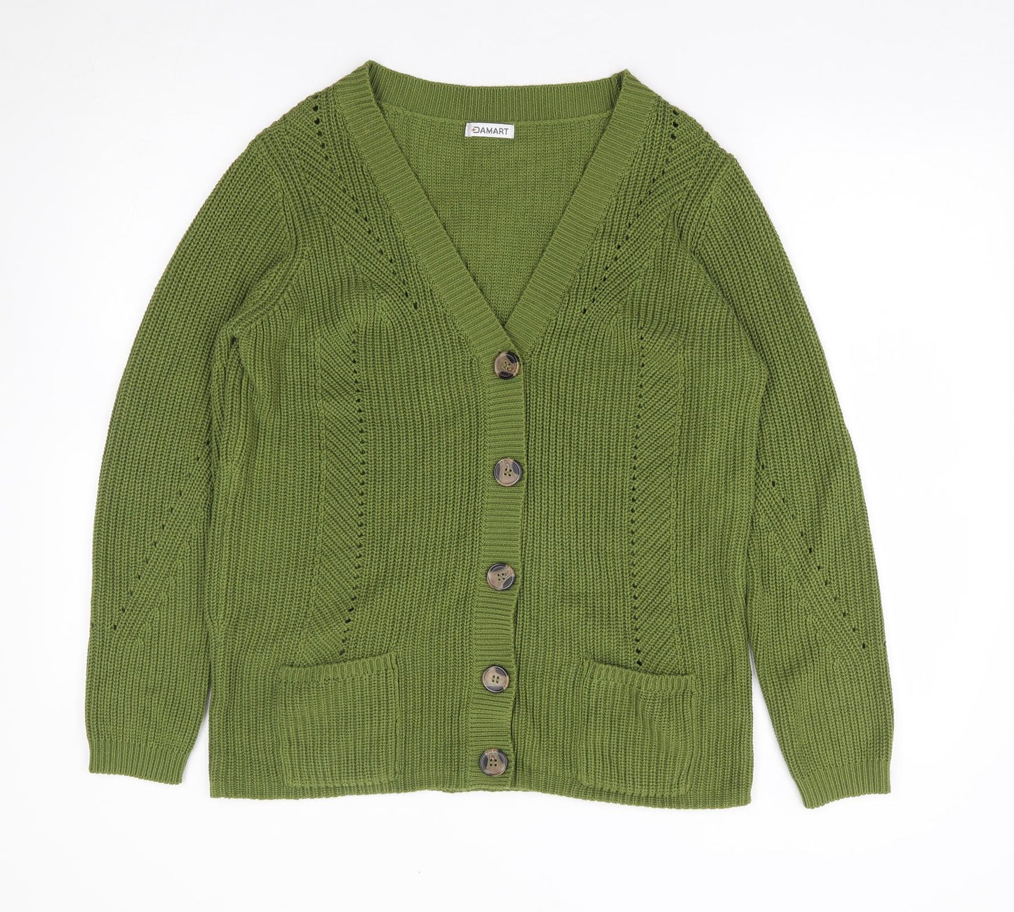 Damart Womens Green V-Neck Cotton Cardigan Jumper Size 14