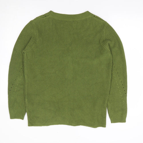 Damart Womens Green V-Neck Cotton Cardigan Jumper Size 14