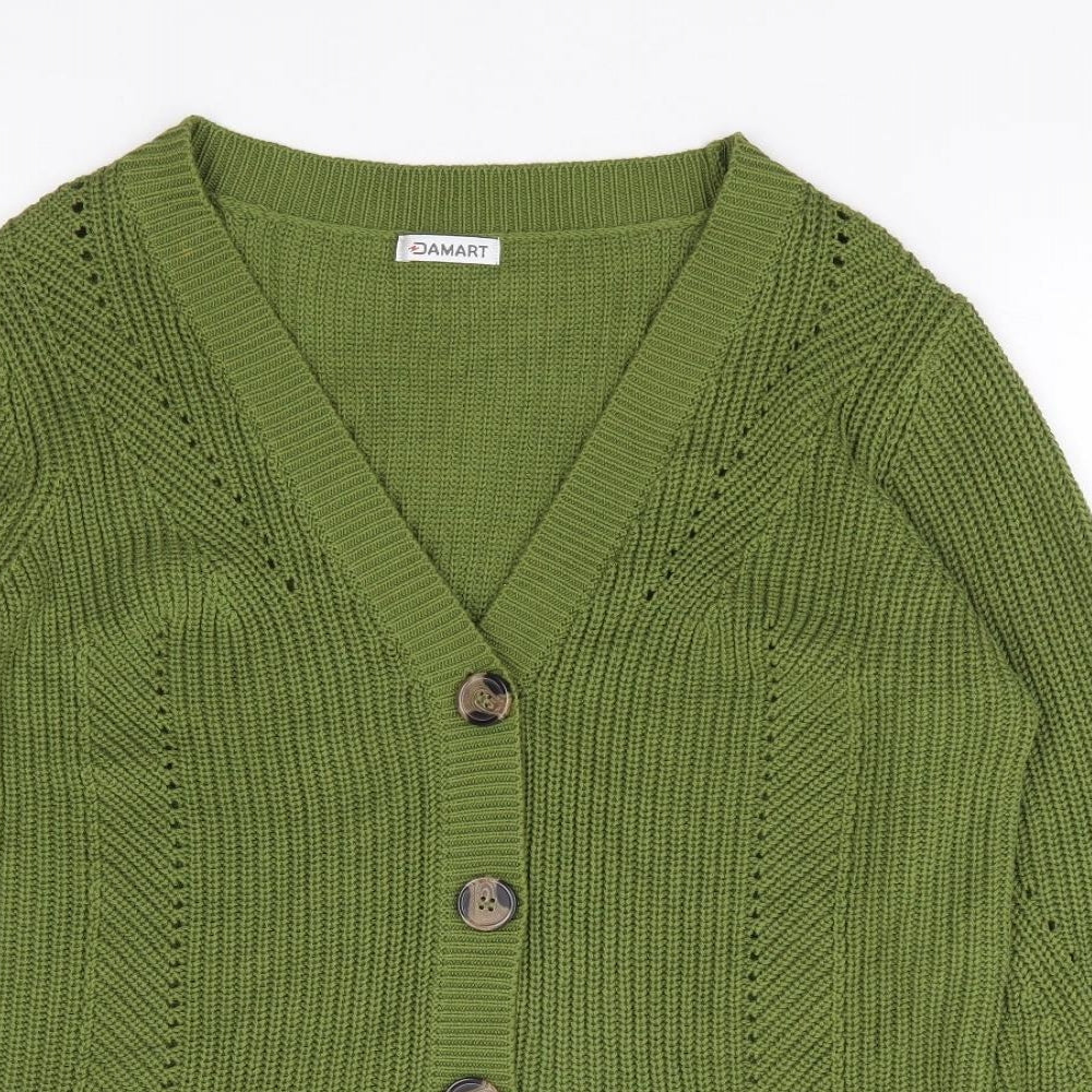 Damart Womens Green V-Neck Cotton Cardigan Jumper Size 14