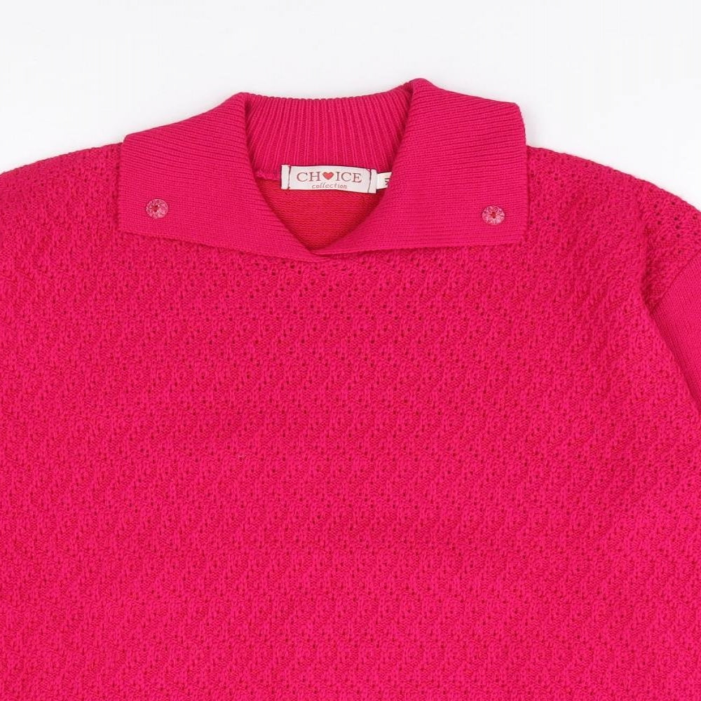 Choice Collection Womens Pink Collared Acrylic Pullover Jumper Size XL