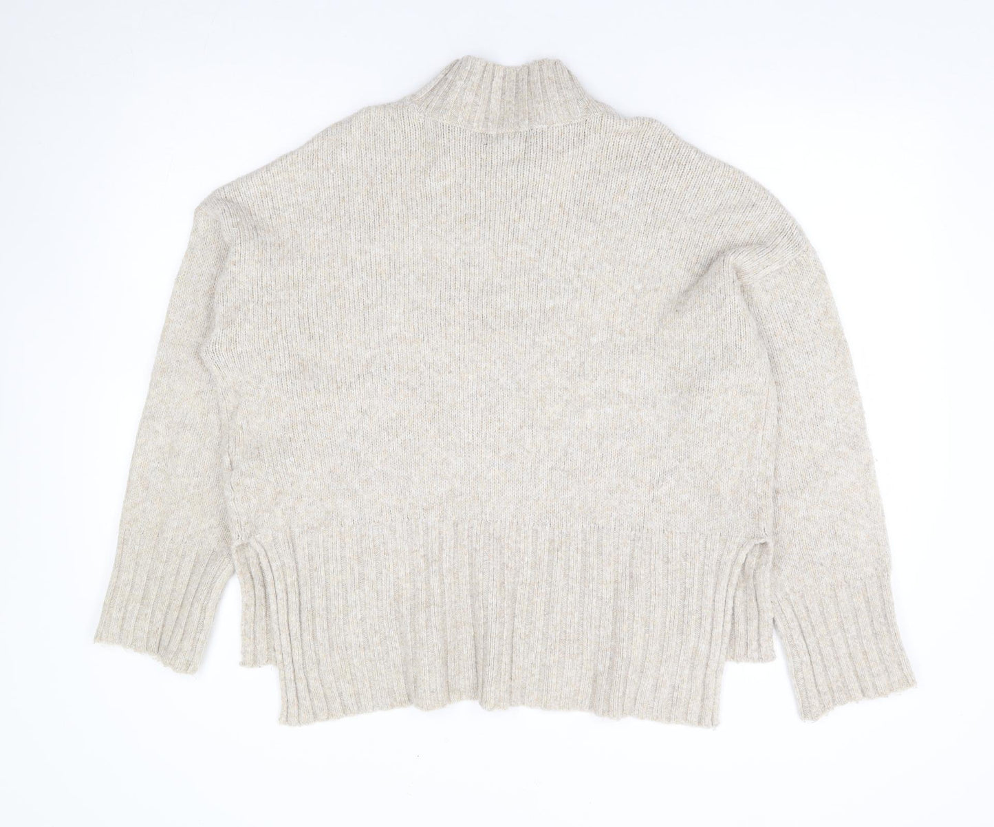 New Look Womens Beige Mock Neck Acrylic Pullover Jumper Size M