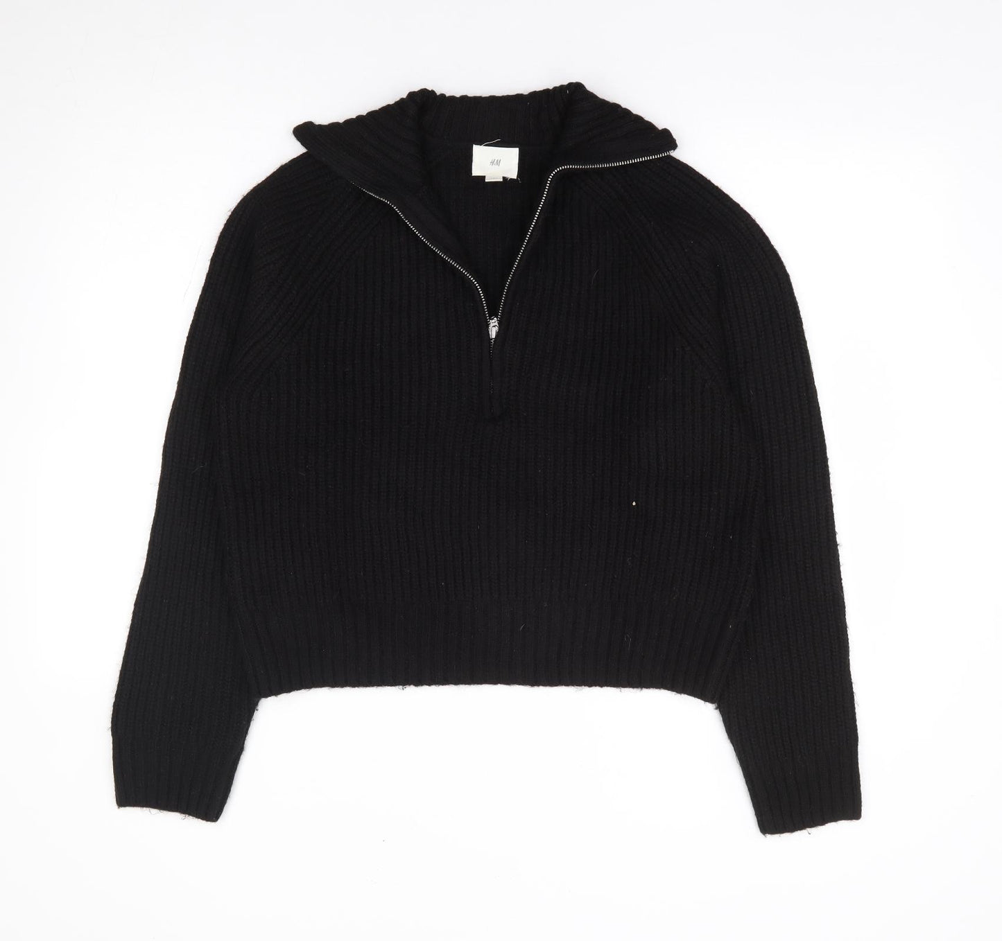 H&M Womens Black V-Neck Polyester Pullover Jumper Size M