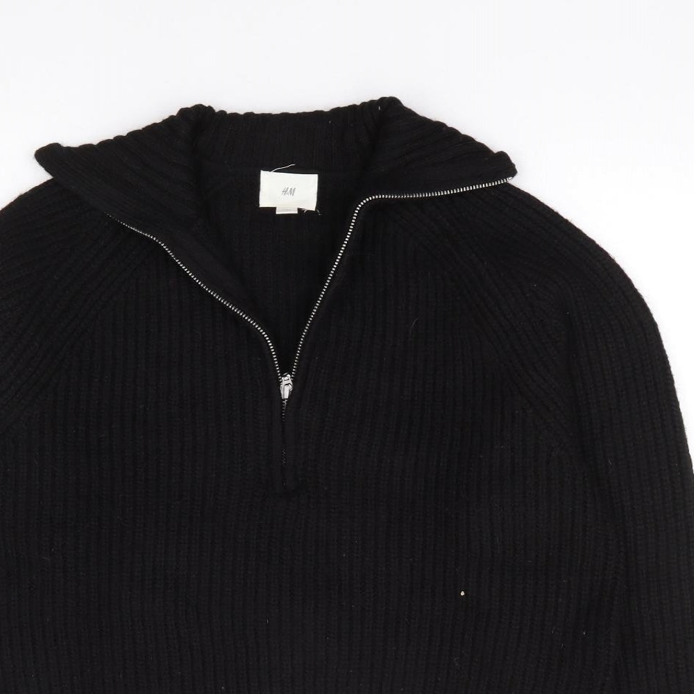 H&M Womens Black V-Neck Polyester Pullover Jumper Size M