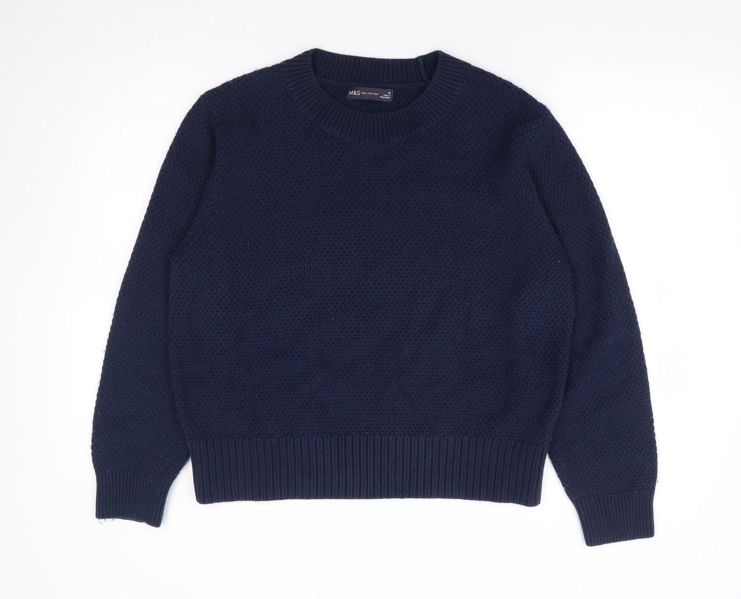 Marks and Spencer Womens Blue Crew Neck Cotton Pullover Jumper Size 16