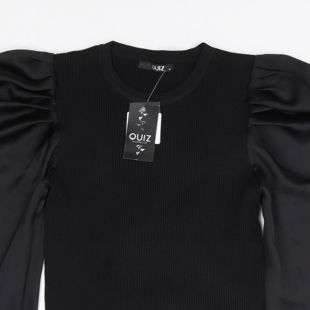 Quiz Womens Black Crew Neck Polyester Pullover Jumper Size M