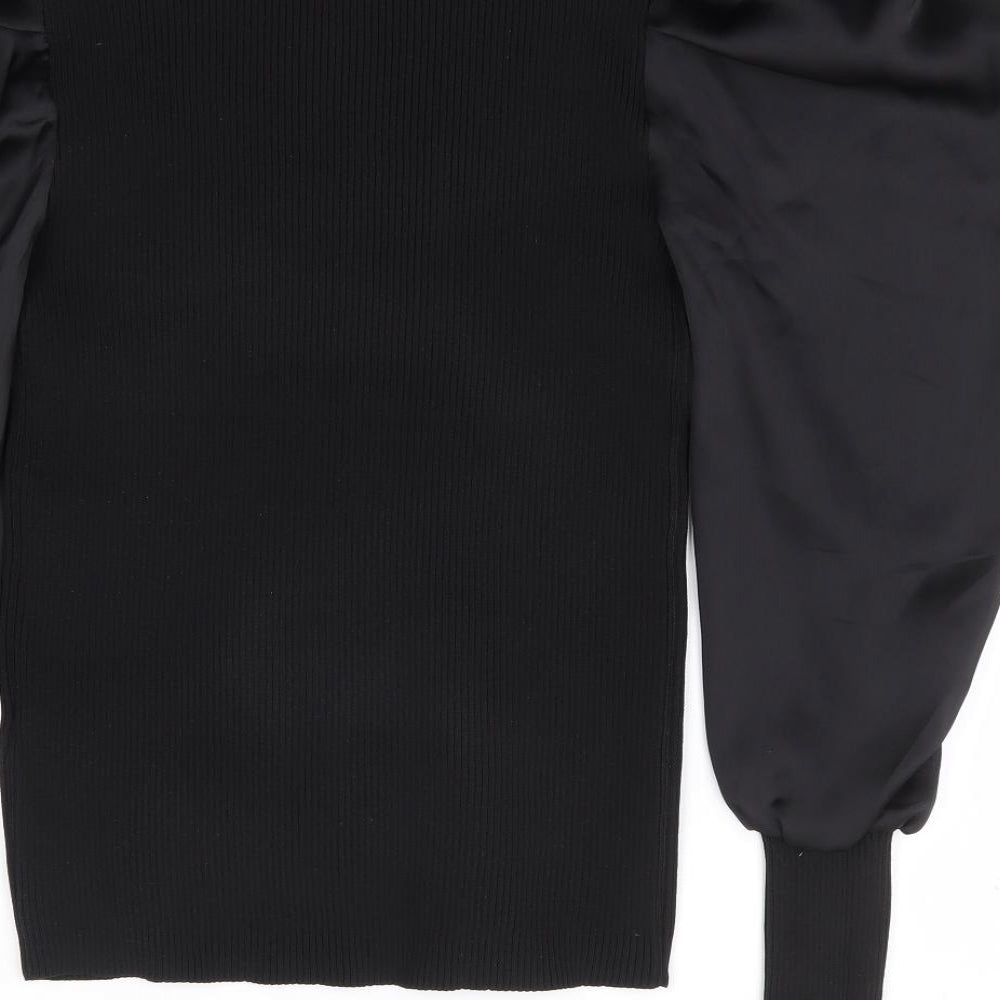 Quiz Womens Black Crew Neck Polyester Pullover Jumper Size M