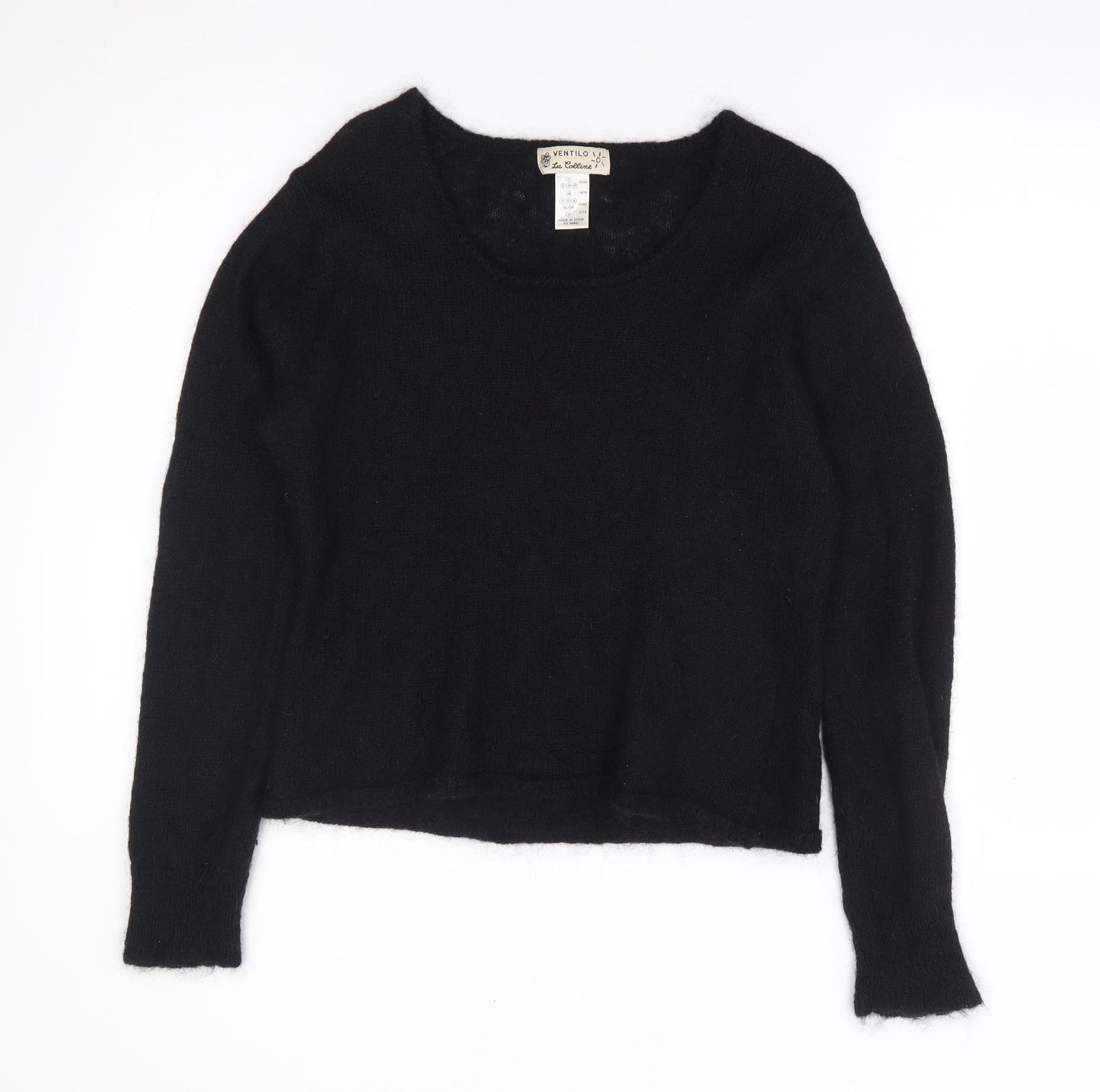 Ventilo Womens Black Round Neck Mohair Pullover Jumper Size 14