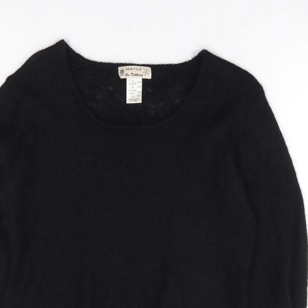Ventilo Womens Black Round Neck Mohair Pullover Jumper Size 14