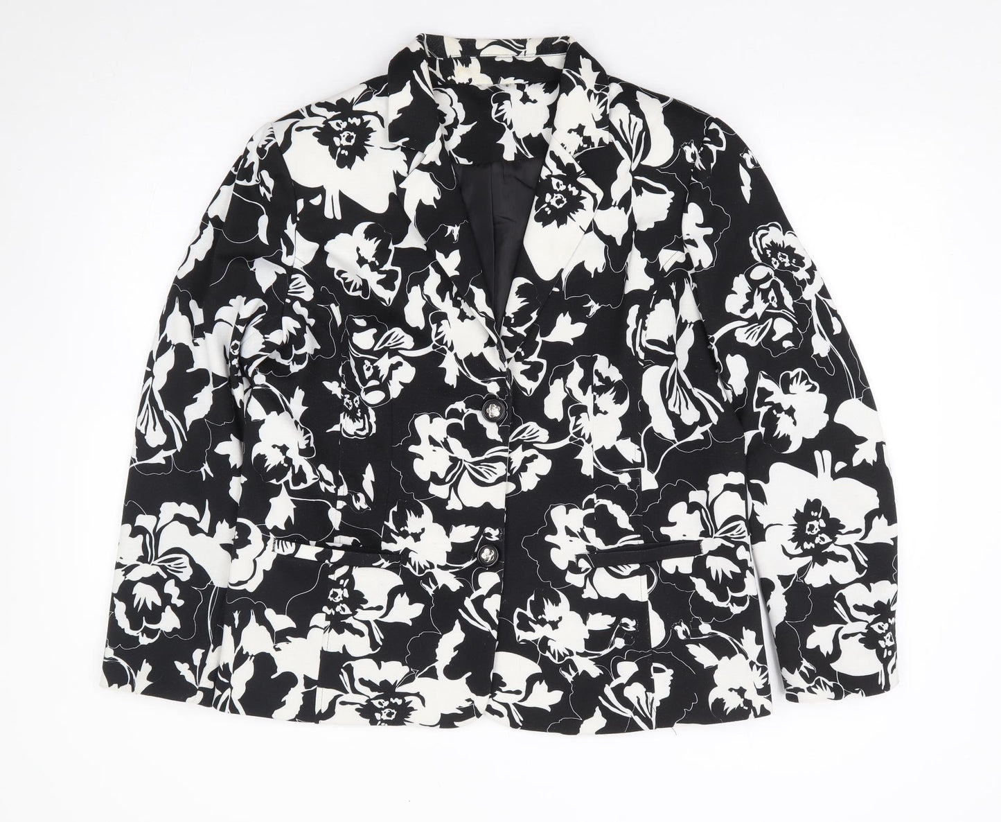 Damart Womens Black Floral Polyester Jacket Suit Jacket Size 16