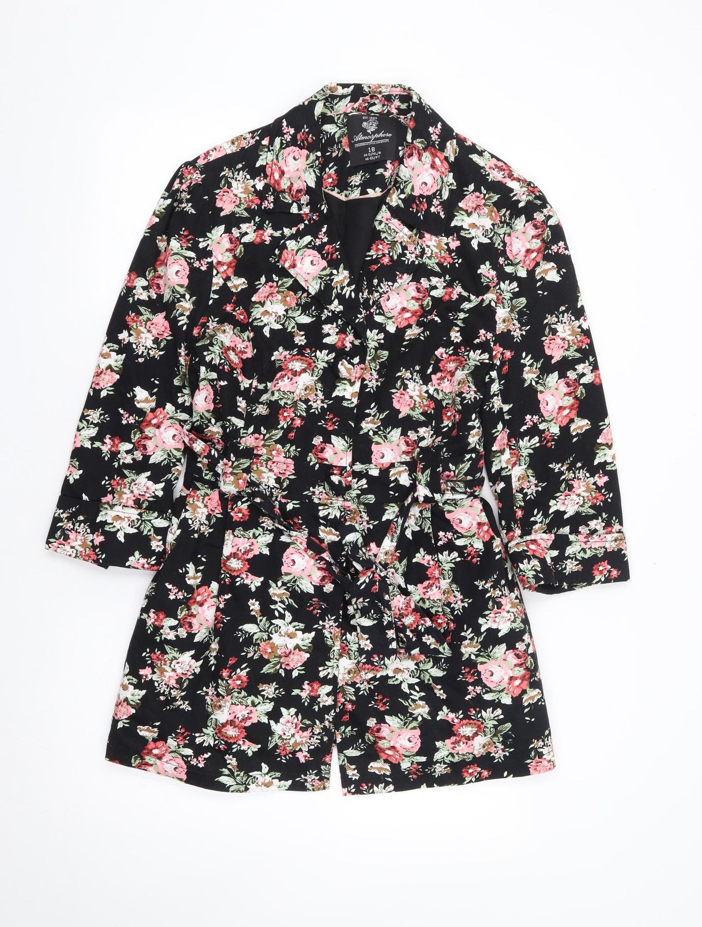 Primark Womens Black Floral Jacket Coat Size 18 Button