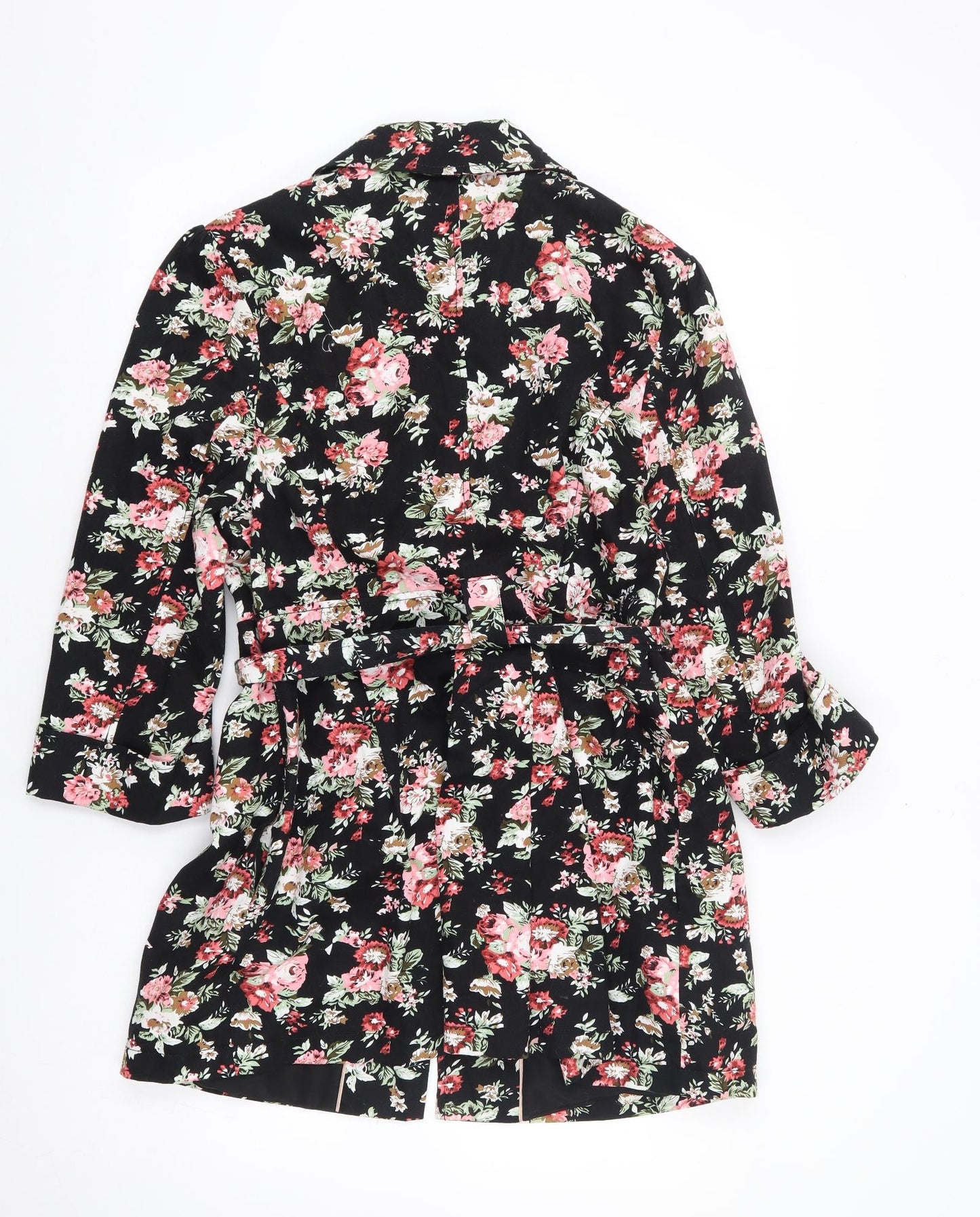 Primark Womens Black Floral Jacket Coat Size 18 Button