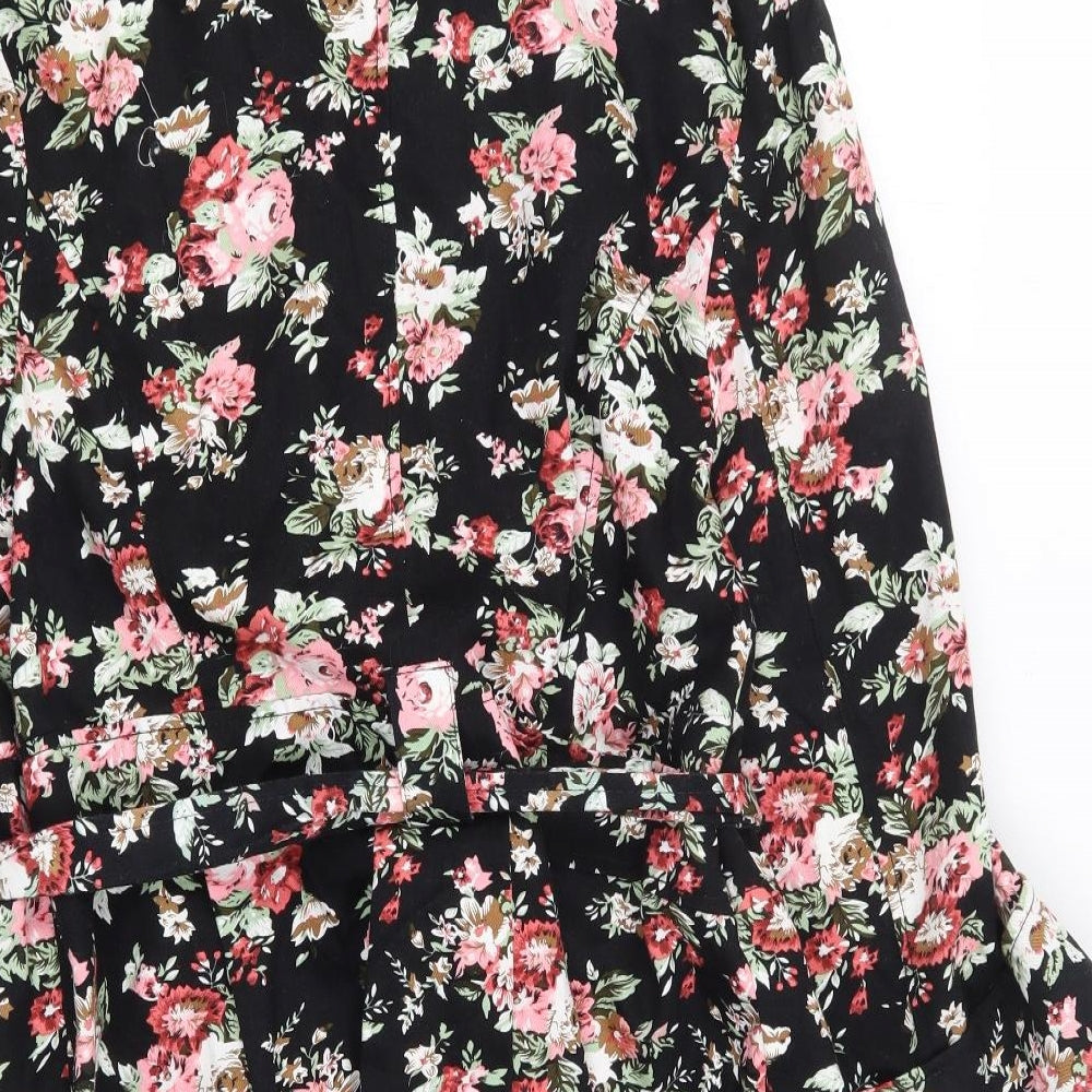 Primark Womens Black Floral Jacket Coat Size 18 Button