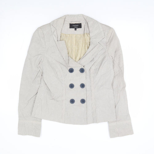 Papaya Womens Beige Striped Cotton Jacket Suit Jacket Size 14