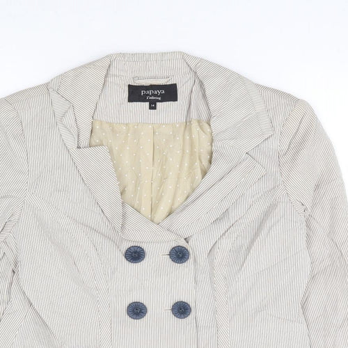 Papaya Womens Beige Striped Cotton Jacket Suit Jacket Size 14