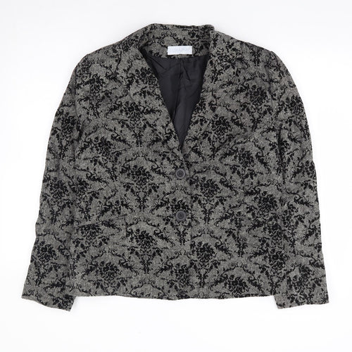 Grazia Womens Black Floral Polyester Jacket Suit Jacket Size 14