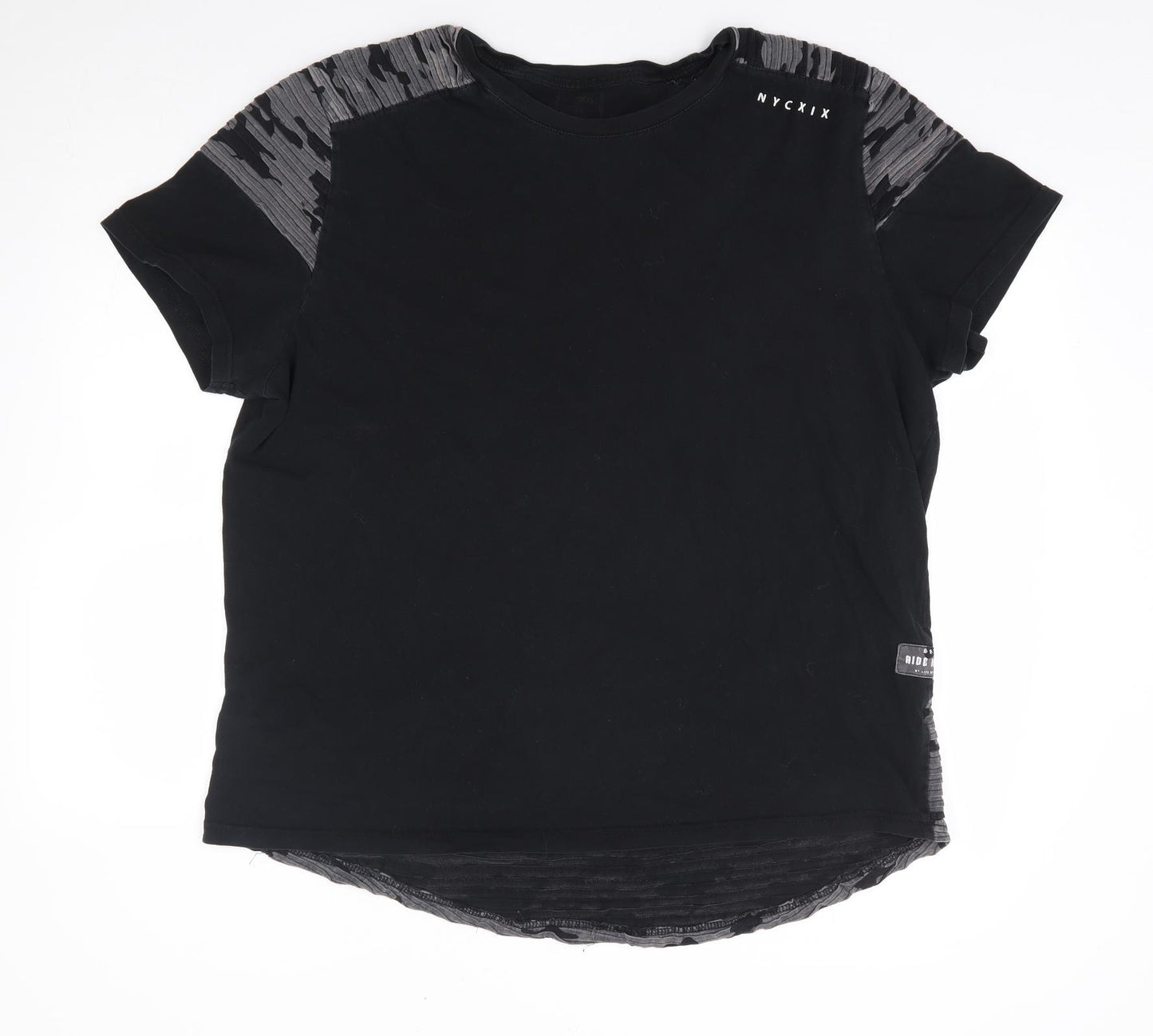 Pep & Co Mens Black Geometric Polyester T-Shirt Size 2XL Crew Neck