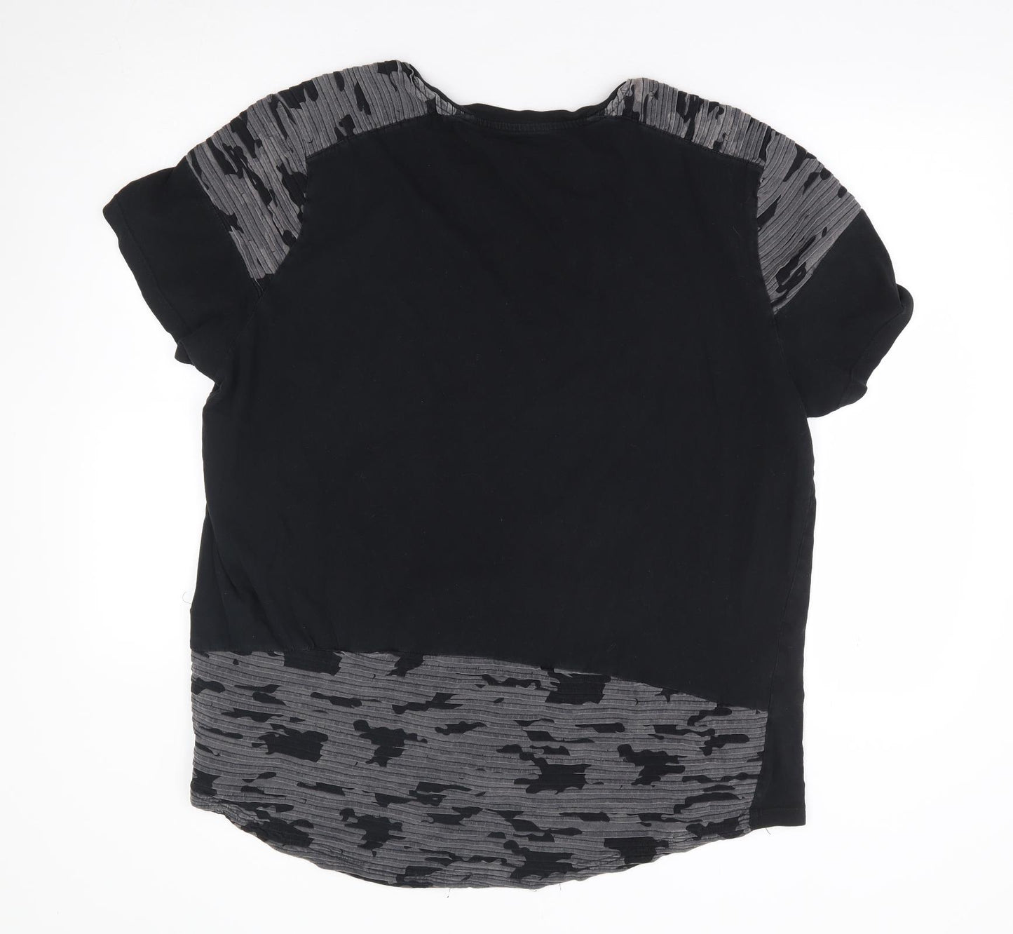 Pep & Co Mens Black Geometric Polyester T-Shirt Size 2XL Crew Neck