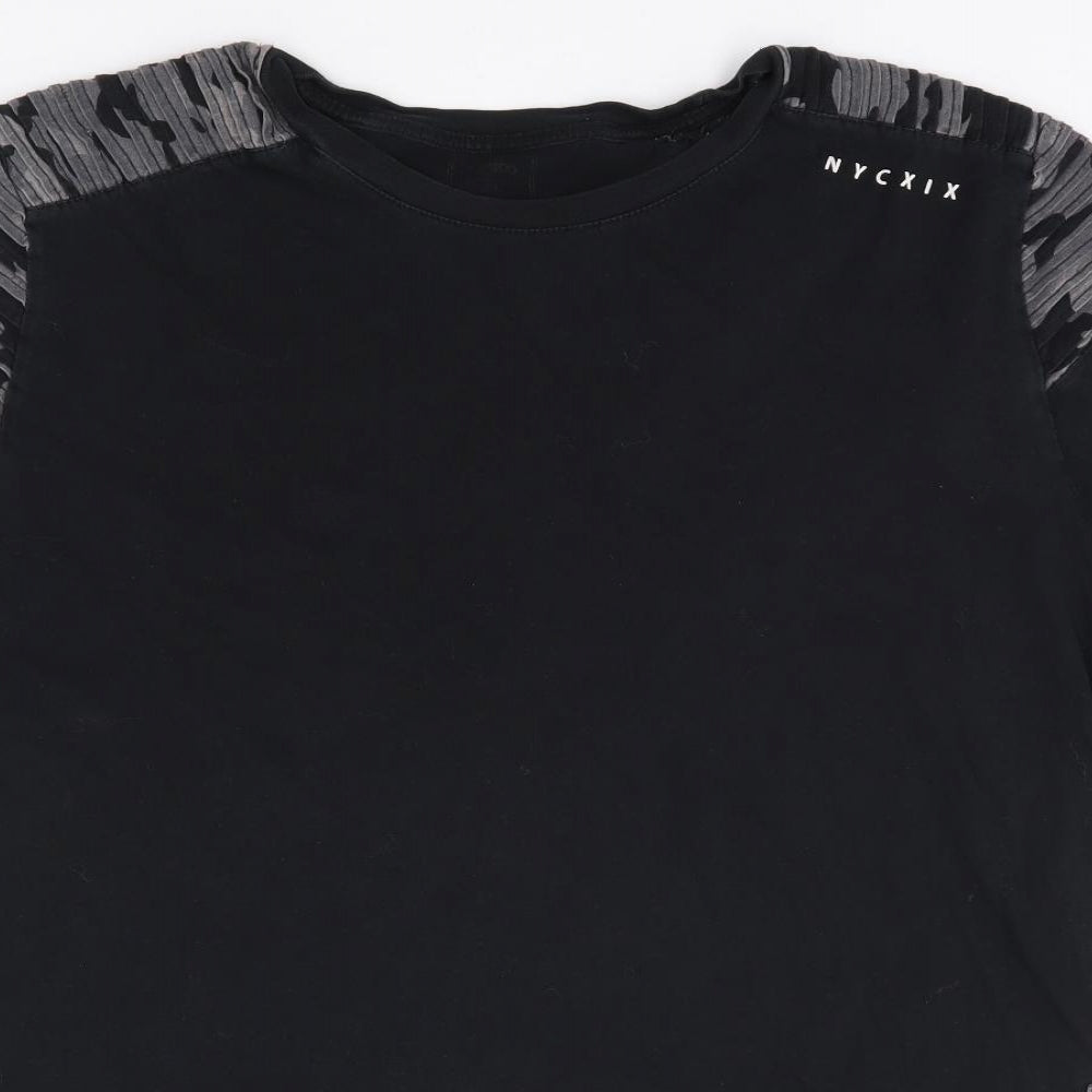 Pep & Co Mens Black Geometric Polyester T-Shirt Size 2XL Crew Neck