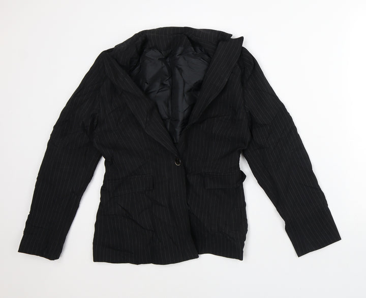 NL Collection Womens Black Striped Jacket Blazer Size 10
