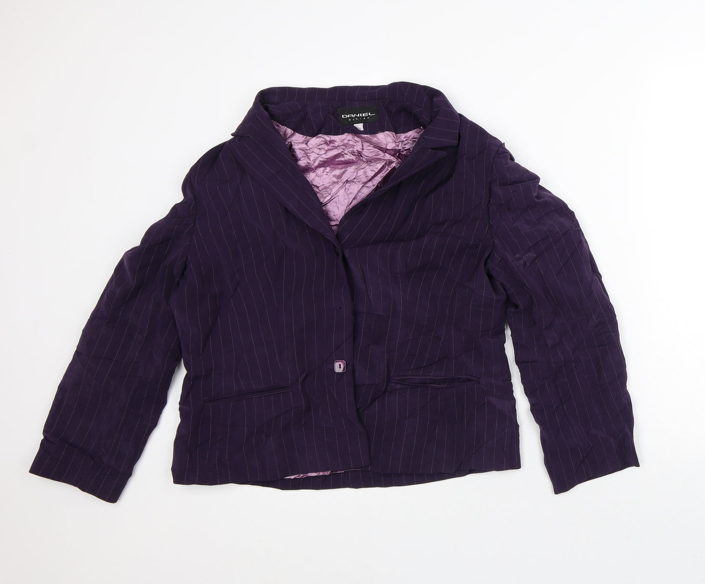 Daniel Design Womens Purple Striped Jacket Blazer Size 14