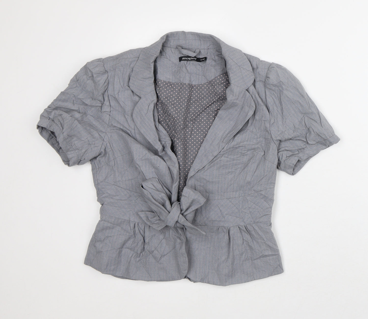 Atmosphere Womens Grey Striped Jacket Blazer Size 14 - Short Sleeves