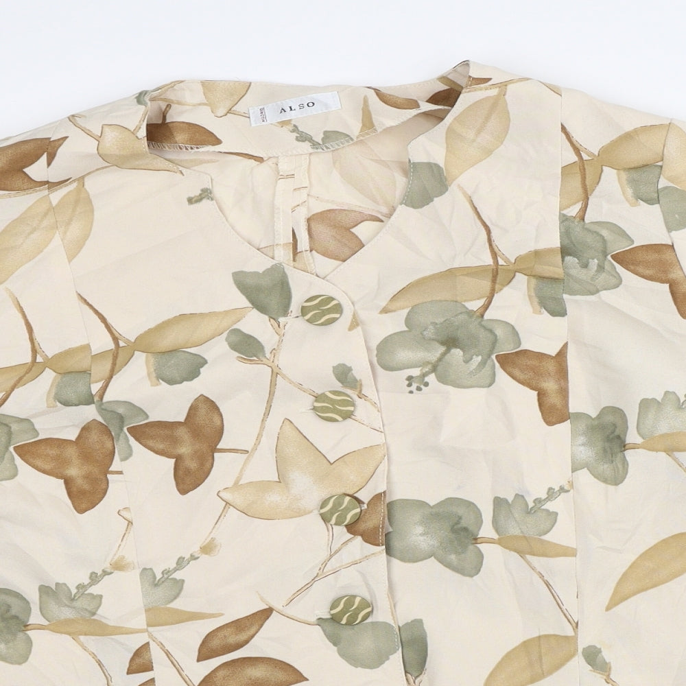 Also Womens Beige Geometric Jacket Blazer Size 22 - Leaf