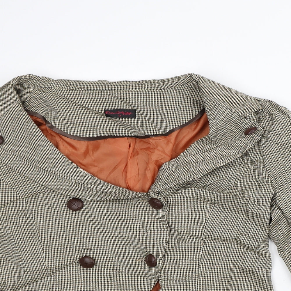 Miss Selfridge Womens Beige Houndstooth Jacket Blazer Size 14