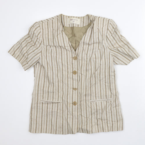 Bonmarché Womens Beige Striped Jacket Blazer Size 12