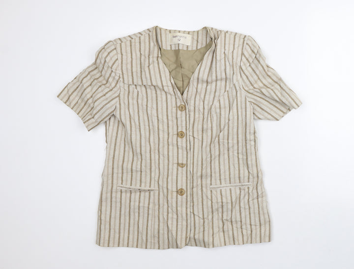 Bonmarché Womens Beige Striped Jacket Blazer Size 12