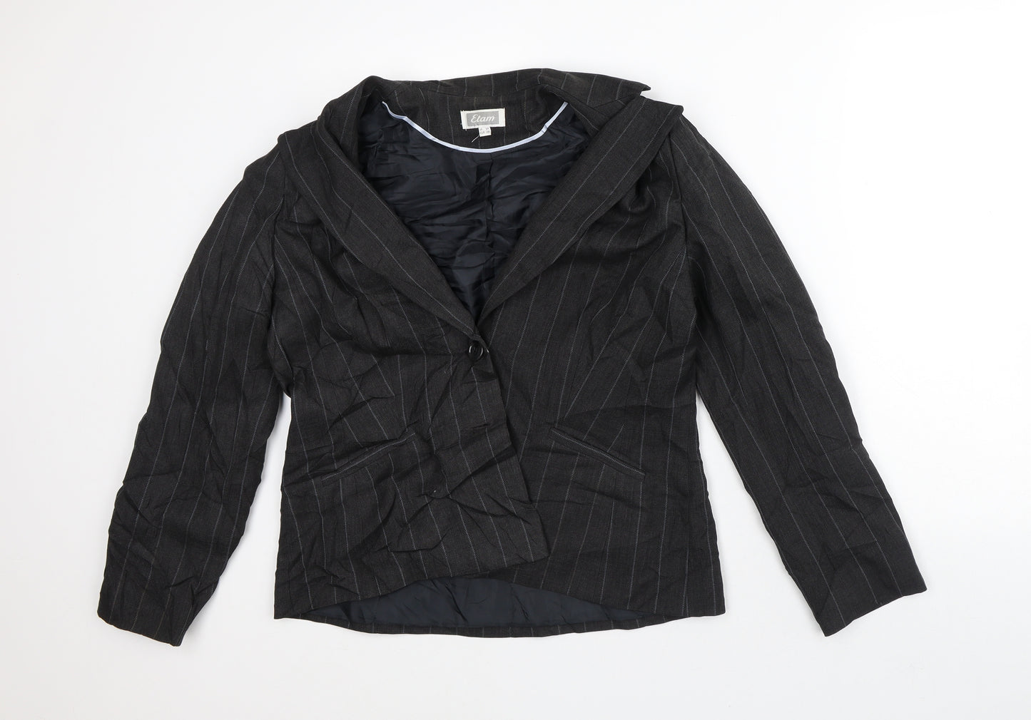 Etam Womens Grey Striped Jacket Blazer Size 14